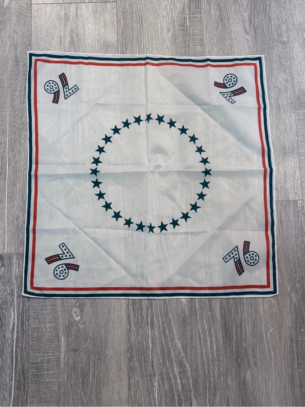 Vintage 1976 Bicentennial Patriotic Scarf Red White and Blue Stars Square